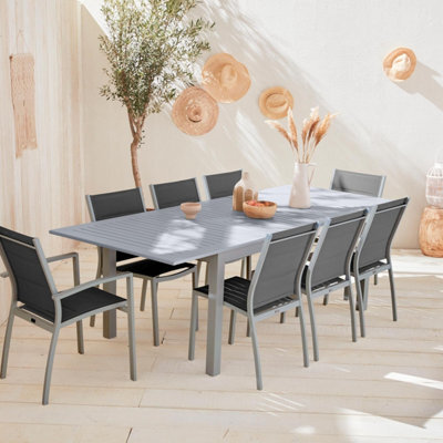 Sweeek - 8-Seater Extendable Aluminium Garden Table Set With Chairs Grey 244X100X75 Cm - Chicago 8 - image 1