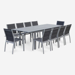 Sweeek - 8-Seater Extendable Aluminium Garden Table Set With Chairs Grey 244X100X75 Cm - Chicago 8 - thumbnail 3