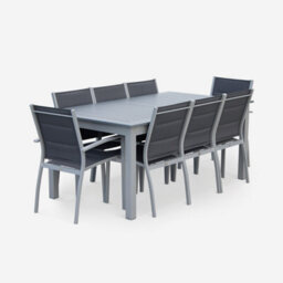 Sweeek - 8-Seater Extendable Aluminium Garden Table Set With Chairs Grey 244X100X75 Cm - Chicago 8 - thumbnail 2