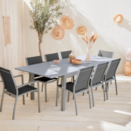 Sweeek - 8-Seater Extendable Aluminium Garden Table Set With Chairs Grey 244X100X75 Cm - Chicago 8 - thumbnail 7