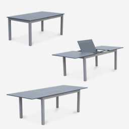 Sweeek - 8-Seater Extendable Aluminium Garden Table Set With Chairs Grey 244X100X75 Cm - Chicago 8 - thumbnail 6