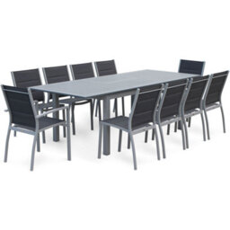 Sweeek - 8-Seater Extendable Aluminium Garden Table Set With Chairs Grey 244X100X75 Cm - Chicago 8 - thumbnail 9