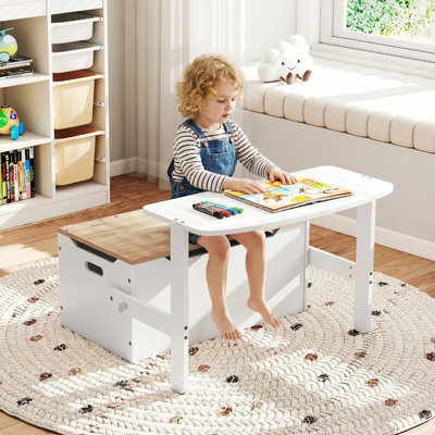 Gainoom 3-In-1 Natural Desk And Chair Set Kids Convertible Activity Bench Table - image 1