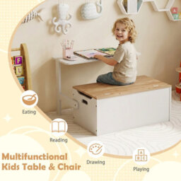 Gainoom 3-In-1 Natural Desk And Chair Set Kids Convertible Activity Bench Table - thumbnail 7