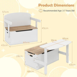 Gainoom 3-In-1 Natural Desk And Chair Set Kids Convertible Activity Bench Table - thumbnail 2