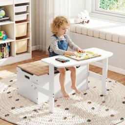 Gainoom 3-In-1 Natural Desk And Chair Set Kids Convertible Activity Bench Table