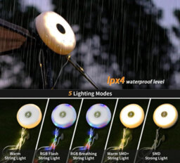 4-In-1 32.8Ft Camping String Lights, 8 Modes Usb Rechargeable Waterproof Outdoor Hanging Lights For Tent Patio Garden Party Gift - thumbnail 3