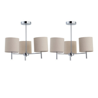 First Choice Lighting Set Of 2 Brea - Chrome 3 Light Fittings With Natural Linen Shades - image 1