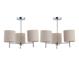First Choice Lighting Set Of 2 Brea - Chrome 3 Light Fittings With Natural Linen Shades - thumbnail 1
