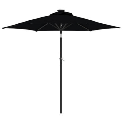 Berkfield Durable Garden Parasol With Leds And Steel Pole Black 225X225X212Cm