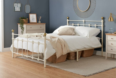 Save On Goods UK 4Ft6 Double Traditional,victorian Style Metal Tubular Steel Bed Frame Bedstead. Ivory Cream Gloss Finish - image 1