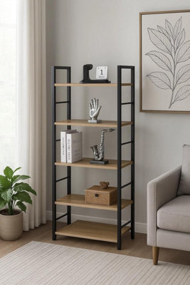 Celino 4 Tier Bookshelf, Ladder Shelf Bookcase For Bedroom, Industrial Book Shelves Storage Rack With Metal Frame For Home Office - image 1