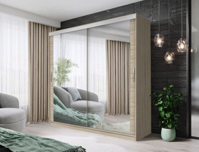 Fhif Dubai Tokyo 100Cm Oak Sliding Door Wardrobe Modern Bedroom Storage With Full Length Mirror Shelves And Hanging Rails - image 1