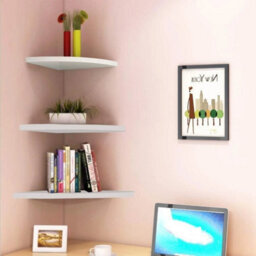 Display High Gloss Wall Mounted Corner Sh0Elf Floating Storage Decoration Shelves Cream - thumbnail 3