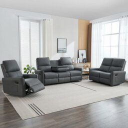 More4Homes Madrid 1+2+3 Seater Manual Recliner Air Leather Sofa Set (Grey) - thumbnail 1