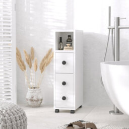 Kleankin Slim Bathroom Storage With 2 Drawers, 2 Open And Wheels, White - thumbnail 1