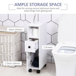 Kleankin Slim Bathroom Storage With 2 Drawers, 2 Open And Wheels, White - thumbnail 4