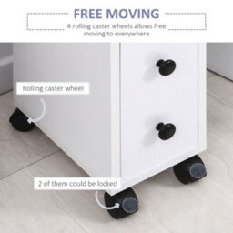 Kleankin Slim Bathroom Storage With 2 Drawers, 2 Open And Wheels, White - thumbnail 5