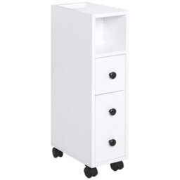 Kleankin Slim Bathroom Storage With 2 Drawers, 2 Open And Wheels, White - thumbnail 2