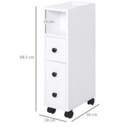 Kleankin Slim Bathroom Storage With 2 Drawers, 2 Open And Wheels, White - thumbnail 3