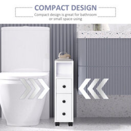 Kleankin Slim Bathroom Storage With 2 Drawers, 2 Open And Wheels, White - thumbnail 6