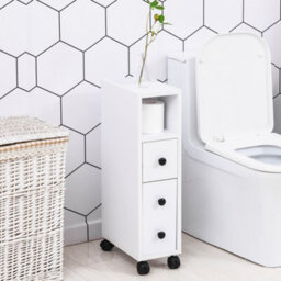 Kleankin Slim Bathroom Storage With 2 Drawers, 2 Open And Wheels, White - thumbnail 7