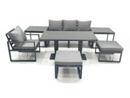 Fimous 6 Seater Garden Sofa Set Aluminium Furniture Rising Dining Tabe Set With Chair 2 Big Footstool 2 Side Tables Dark Grey - thumbnail 2
