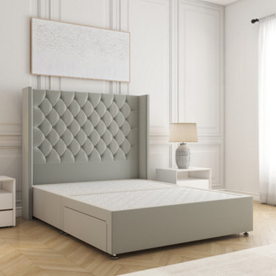 Bsspoke Winchester Divan Bed In Silver Plush Velvet With 54Inch Headboard & No Mattress No Drawers In 3Ft 4Ft 4Ft6 5Ft 6Ft - image 1