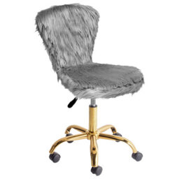Beliani Desk Chair Margate Faux Fur Grey - thumbnail 1