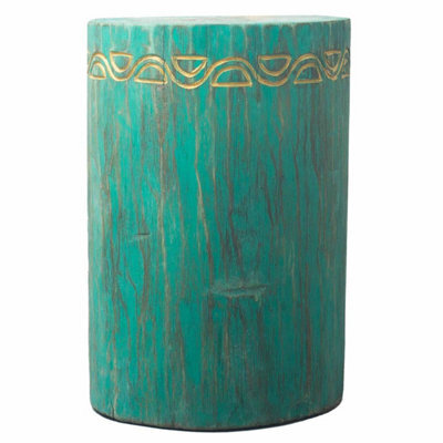 Turquoise Tribal Albasia Stool & Side Table - Handcrafted, Unique Decor - image 1