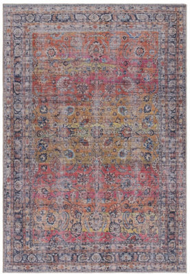 Traditional Red Persian Floral Bordered Abstract Easy To Clean Rug For Living Room Bedroom & Dining Room-200Cm X 290Cm