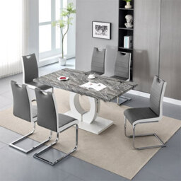 Furniture in Fashion Halo Melange Marble Effect Dining Table 6 Petra Grey White Chairs - thumbnail 2