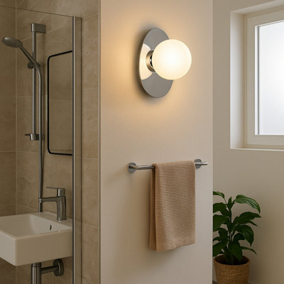 Eglo Castrovido Matte Glass & Steel Modern Bathroom Wall Light, Chrome - image 1