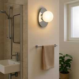 Eglo Castrovido Matte Glass & Steel Modern Bathroom Wall Light, Chrome - thumbnail 1
