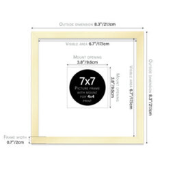 "7X7"" Gold Picture Frame - 7X7"" Square Frame With 4X4"" Mount For 7X7""/4X4"" Pictures Art Deco Style Room Decor, 1 Pack" - thumbnail 2