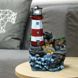 Geezy Lighthouse Water Feature Outdoor Indoor Led Fountain Waterfall Garden Decor - thumbnail 4