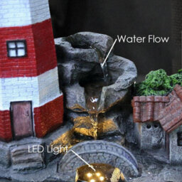 Geezy Lighthouse Water Feature Outdoor Indoor Led Fountain Waterfall Garden Decor - thumbnail 5