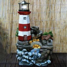 Geezy Lighthouse Water Feature Outdoor Indoor Led Fountain Waterfall Garden Decor - thumbnail 3