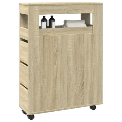 Berkfield Narrow Bathroom Cabinet With Wheels Sonoma Oak Engineered Wood - image 1