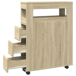 Berkfield Narrow Bathroom Cabinet With Wheels Sonoma Oak Engineered Wood - thumbnail 7