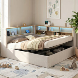 L-Shaped Velvet Storage Daybed With Led & Usb - thumbnail 3
