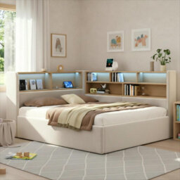 L-Shaped Velvet Storage Daybed With Led & Usb - thumbnail 5