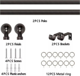 Ameha Plain Metal Adjustable Curtain Pole,70-120 Cm Extendable Curtain Rod, Black Nickel Ball 60mm Classic Finials - thumbnail 7