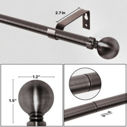 Ameha Plain Metal Adjustable Curtain Pole,70-120 Cm Extendable Curtain Rod, Black Nickel Ball 60mm Classic Finials - thumbnail 3