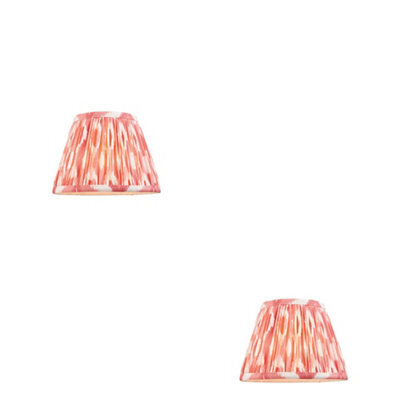 Loops Elegant Set Of 2 Coral Pink Tapered Lamp Shades With Pleated Design - image 1