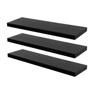 Harbour Housewares 80Cm Floating Wall Shelves- Black - Photo Gallery Bookshelf Wall Shelves For Storage & Display - Set Of 3