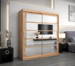 Arte Roma Ii Oak Artisan Stylish Sliding Door Wardrobe H2000mm W1800mm D620mm With Mirrored Panels And Silver Handles - thumbnail 2
