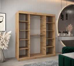 Arte Roma Ii Oak Artisan Stylish Sliding Door Wardrobe H2000mm W1800mm D620mm With Mirrored Panels And Silver Handles - thumbnail 3