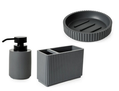 Textured 3 Pcs Soap Dish, Toothbrush Holder & Soap Dispenser Set - Grey - image 1