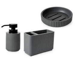 Textured 3 Pcs Soap Dish, Toothbrush Holder & Soap Dispenser Set - Grey - thumbnail 1